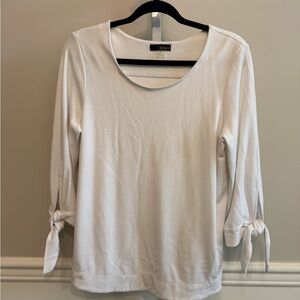 Renuar White 3/4 Sleeve Tie Sleeve Top Blouse Size M Minimalist Chic